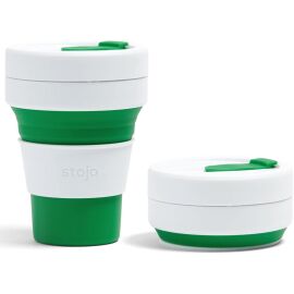 Stojo Collapsible Pocket Cup, Silikon, grün, 5 x 13 cm, 355 ml, zusammenklappbar, auslaufsicher, spülmaschinengeeignet, für Heiß- und Kaltgetränke