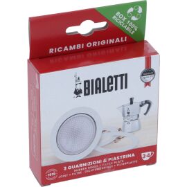 Original Bialetti Dichtungssatz 3-4 Tassen – 3 Dichtungen + 1 Sieb für Moka Express u.a.